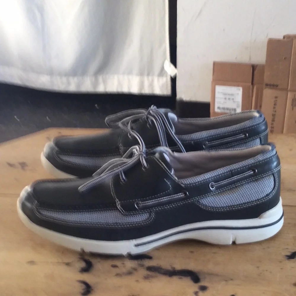 Rockport Black and White Men's Lace-Up Boat Shoes